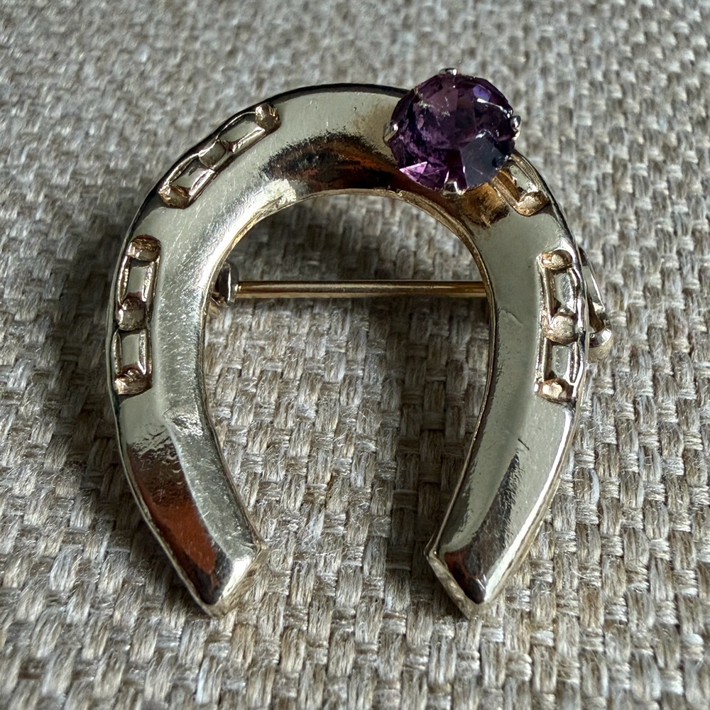 Vtg Coro Horseshoe Brooch with Purple Stone